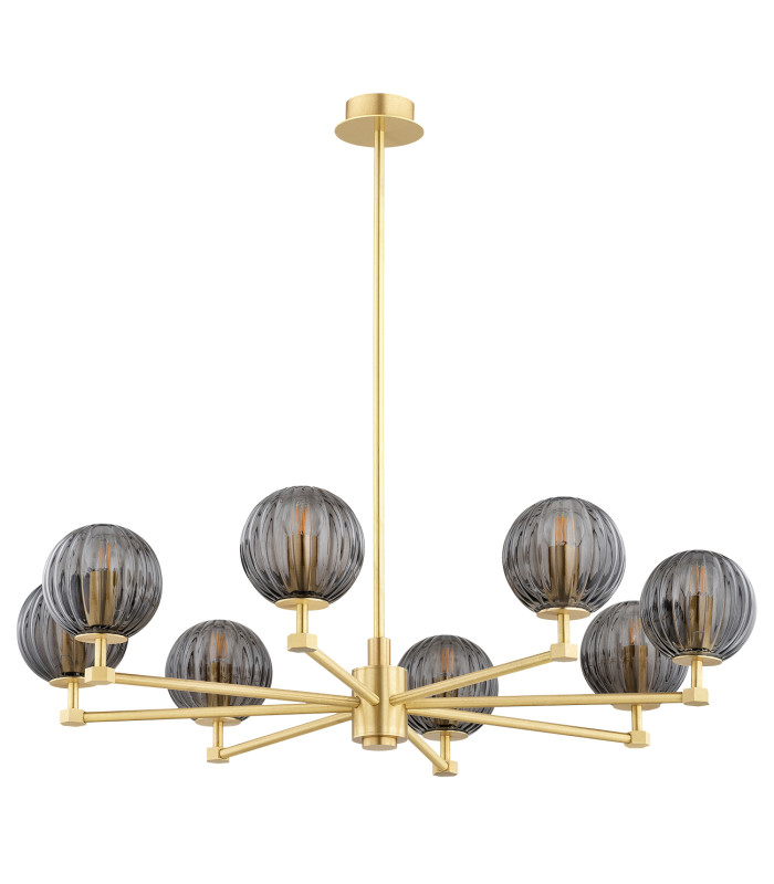 Paloma Multi Arm Pendant Ceiling 8 Light Smoky (Fluted) Brushed Brass-2