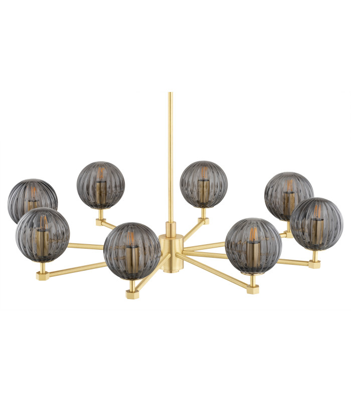 Paloma Multi Arm Pendant Ceiling 8 Light Smoky (Fluted) Brushed Brass-4