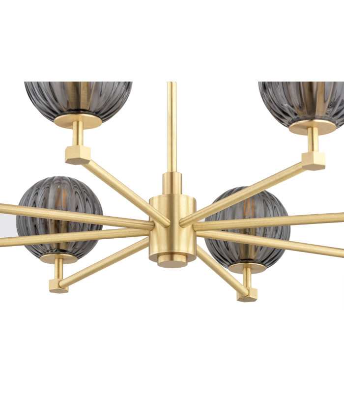 Paloma Multi Arm Pendant Ceiling 8 Light Smoky (Fluted) Brushed Brass-5
