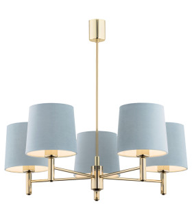 Ponte Multi Arm Pendant Ceiling 5 Light Blue Dark Brass Steel-1
