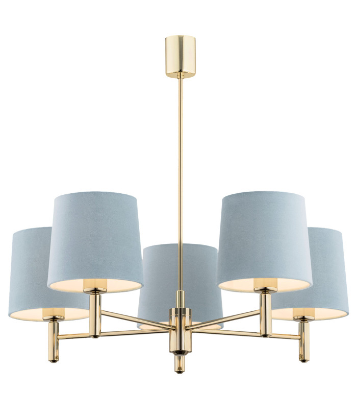 Ponte Multi Arm Pendant Ceiling 5 Light Blue Dark Brass Steel-1