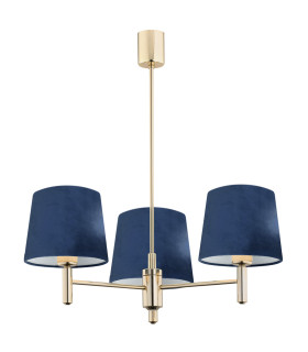Ponte Multi Arm Pendant Ceiling 3 Light Navy Blue Dark Brass Steel-1