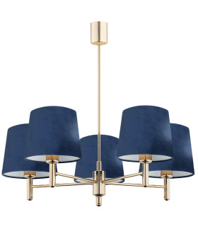 Ponte Multi Arm Pendant Ceiling 5 Light Navy Blue Dark Brass Steel-1