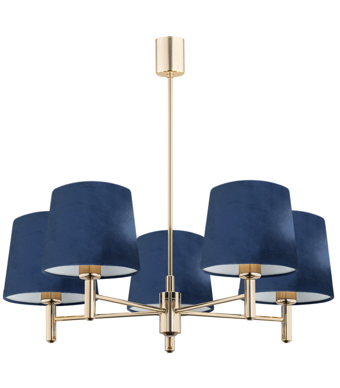 Ponte Multi Arm Pendant Ceiling 5 Light Navy Blue Dark Brass Steel-1