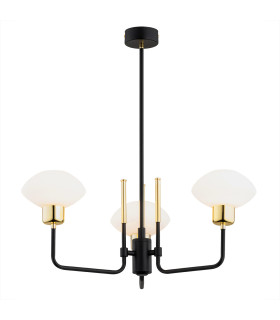 Ravello Multi Arm Pendant Ceiling 3 Light Opal Matt Black Structure Brass Elements-1