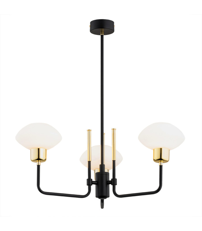 Ravello Multi Arm Pendant Ceiling 3 Light Opal Matt Black Structure Brass Elements-1