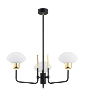 Ravello Multi Arm Pendant Ceiling 3 Light Opal Matt Black Structure Brass Elements-2