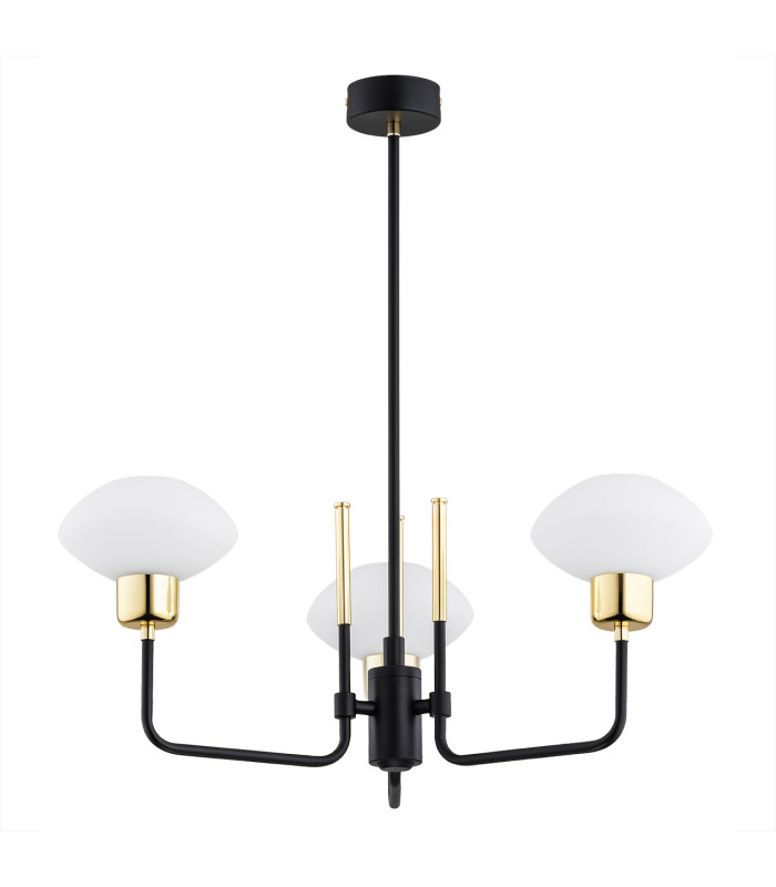 Ravello Multi Arm Pendant Ceiling 3 Light Opal Matt Black Structure Brass Elements-2