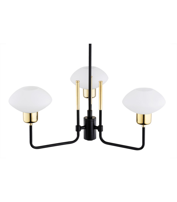 Ravello Multi Arm Pendant Ceiling 3 Light Opal Matt Black Structure Brass Elements-3