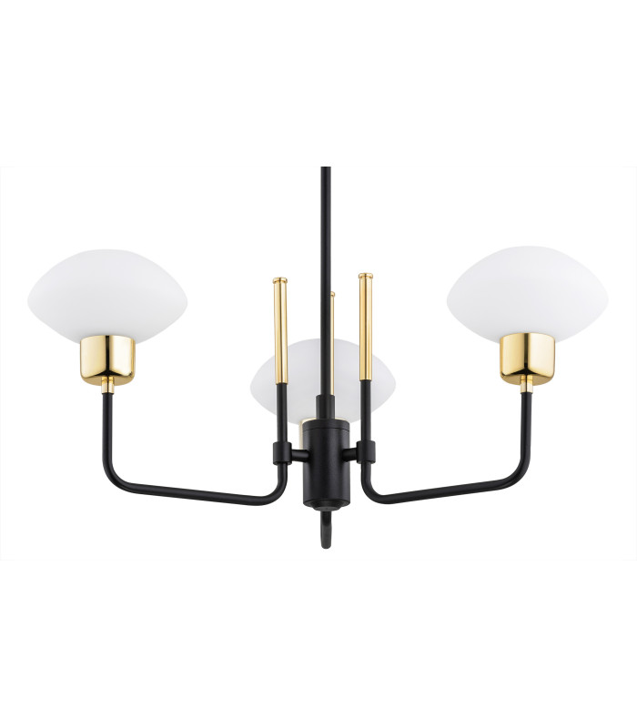 Ravello Multi Arm Pendant Ceiling 3 Light Opal Matt Black Structure Brass Elements-4