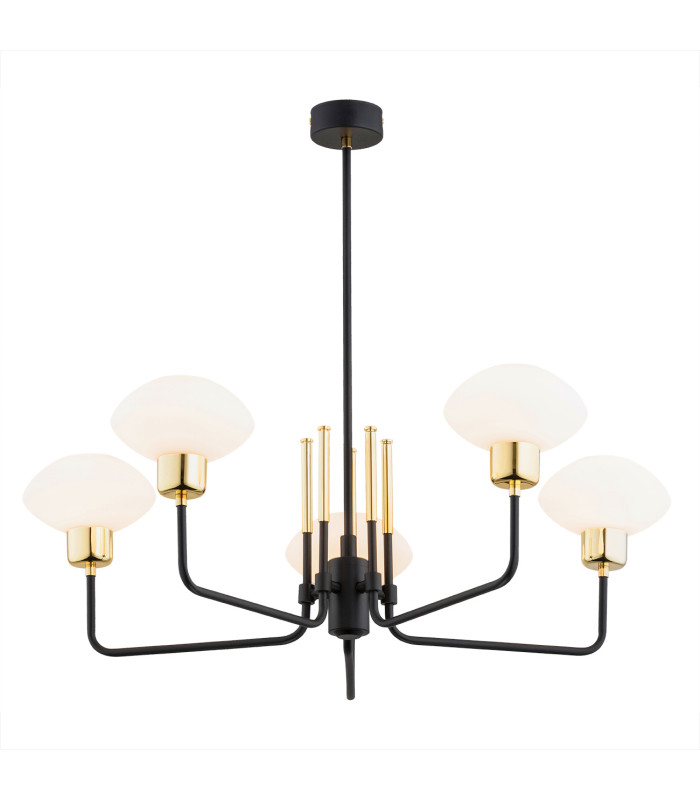 Ravello Multi Arm Pendant Ceiling 5 Light Opal Matt Black Structure Brass Elements-1