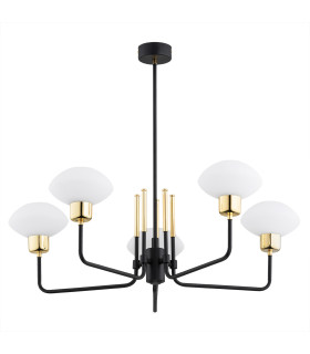 Ravello Multi Arm Pendant Ceiling 5 Light Opal Matt Black Structure Brass Elements-2