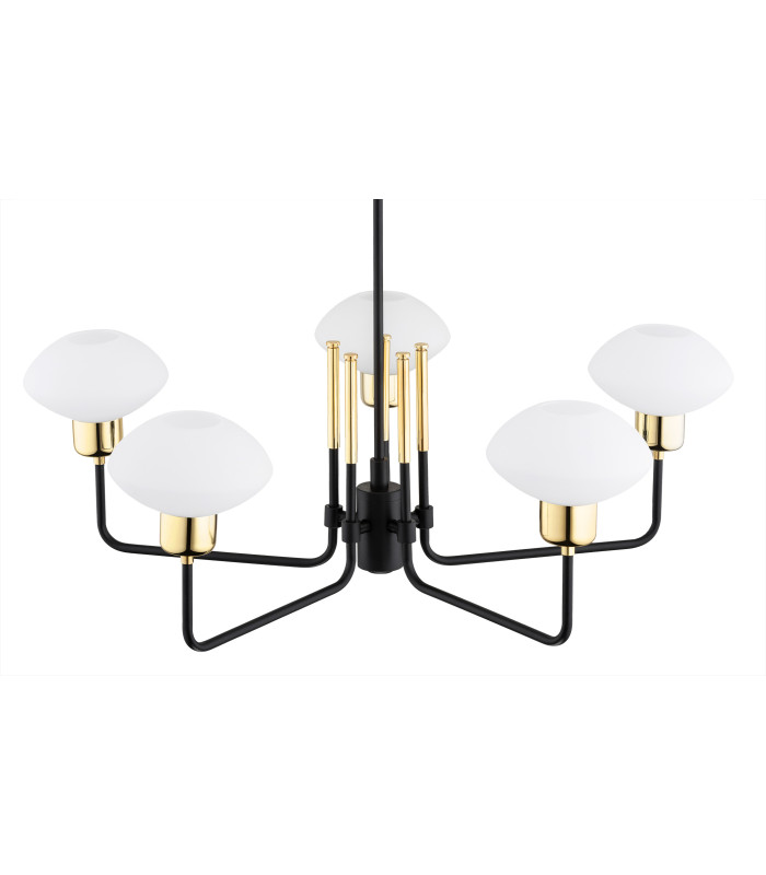Ravello Multi Arm Pendant Ceiling 5 Light Opal Matt Black Structure Brass Elements-3