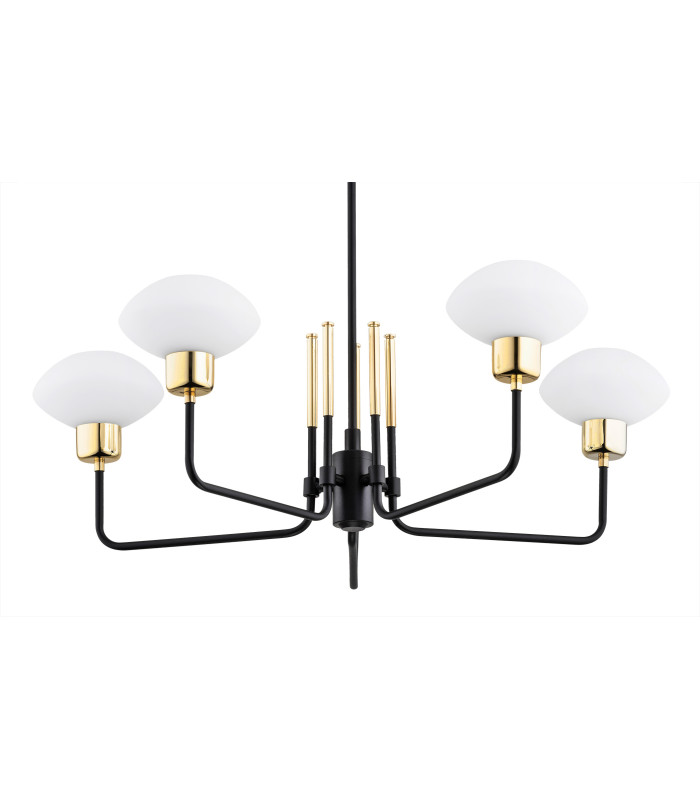Ravello Multi Arm Pendant Ceiling 5 Light Opal Matt Black Structure Brass Elements-5