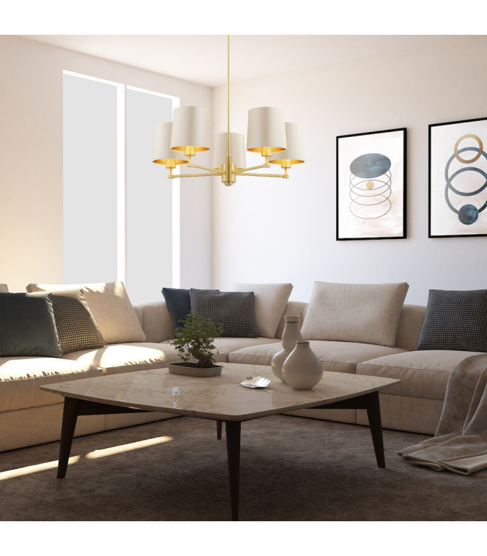 Princeton Multi Arm Pendant Ceiling 5 Light Beige (Gold Inside) Brushed Brass-9