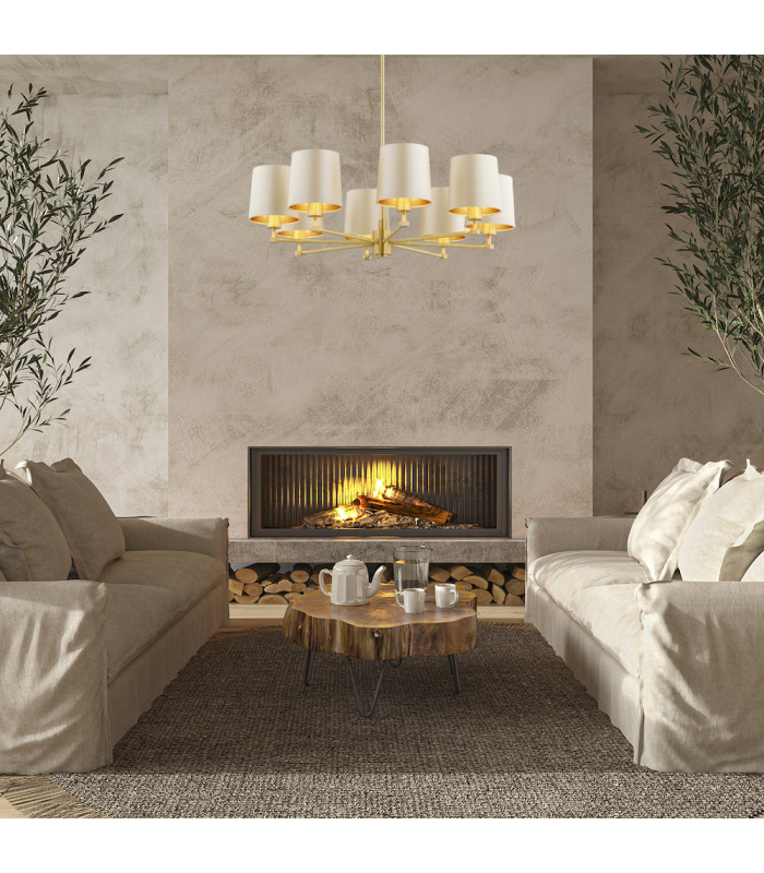 Princeton Multi Arm Pendant Ceiling 8 Light Beige (Gold Inside) Brushed Brass-3