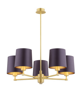 Princeton Multi Arm Pendant Ceiling 5 Light Plum Purple (Gold Inside) Brushed Brass-1