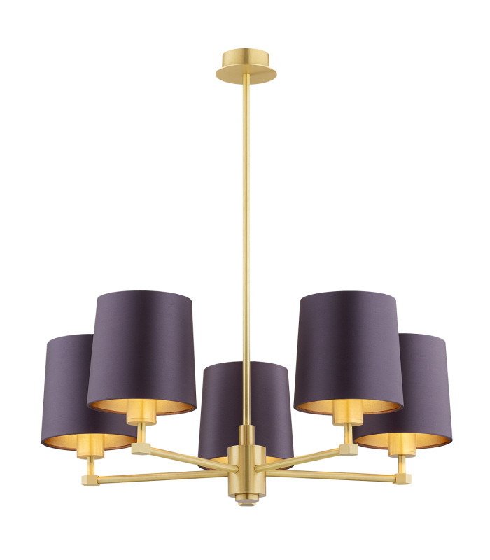 Princeton Multi Arm Pendant Ceiling 5 Light Plum Purple (Gold Inside) Brushed Brass-1