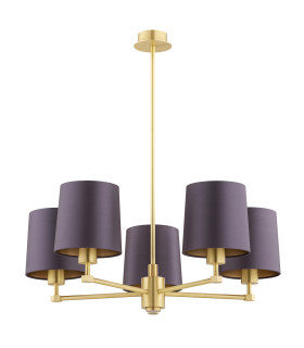 Princeton Multi Arm Pendant Ceiling 5 Light Plum Purple (Gold Inside) Brushed Brass-2
