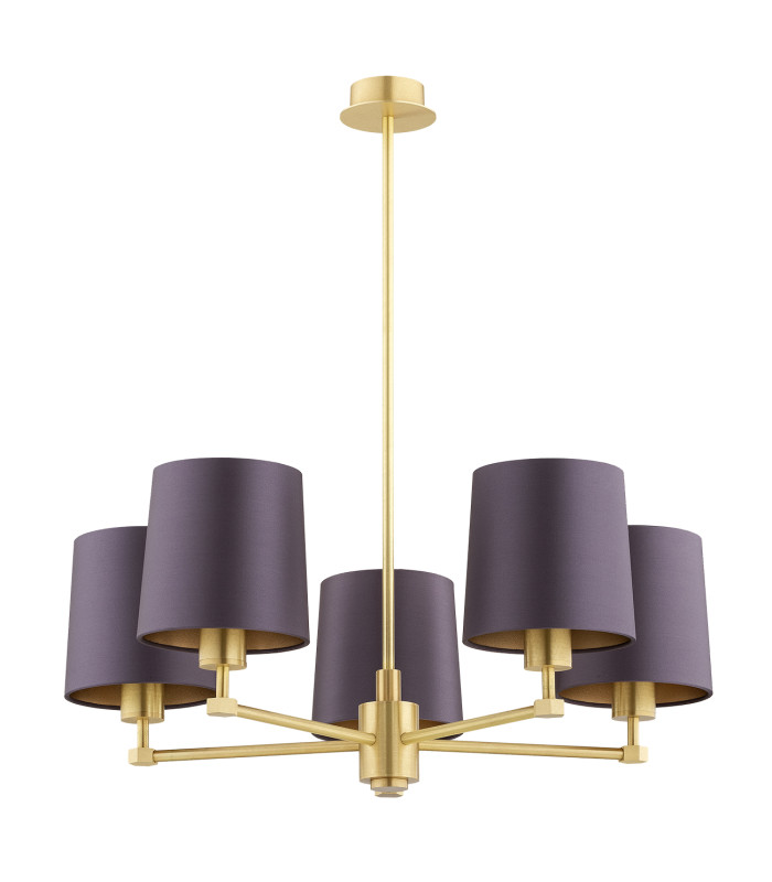 Princeton Multi Arm Pendant Ceiling 5 Light Plum Purple (Gold Inside) Brushed Brass-2