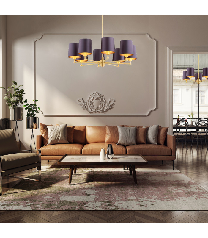 Princeton Multi Arm Pendant Ceiling 5 Light Plum Purple (Gold Inside) Brushed Brass-9
