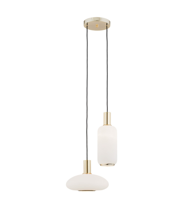 Sagunto Pendant Ceiling 2 Light Opal Matt Brass Steel-1