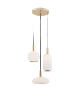 Sagunto Cluster Pendant Ceiling 3 Light Opal Matt Brass Steel-1