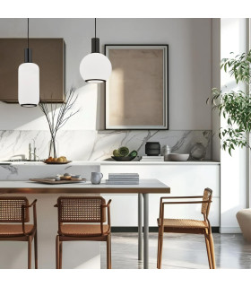 Sagunto Plus 20cm Dome Pendant Ceiling Light Opal Matt Black Structure-2