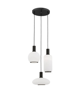 Sagunto Plus Cluster Pendant Ceiling 3 Light Opal Matt Black Structure-1