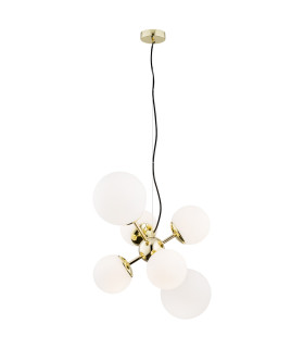 Satelite Globe Pendant Ceiling 6 Light Opal Brass Steel-1