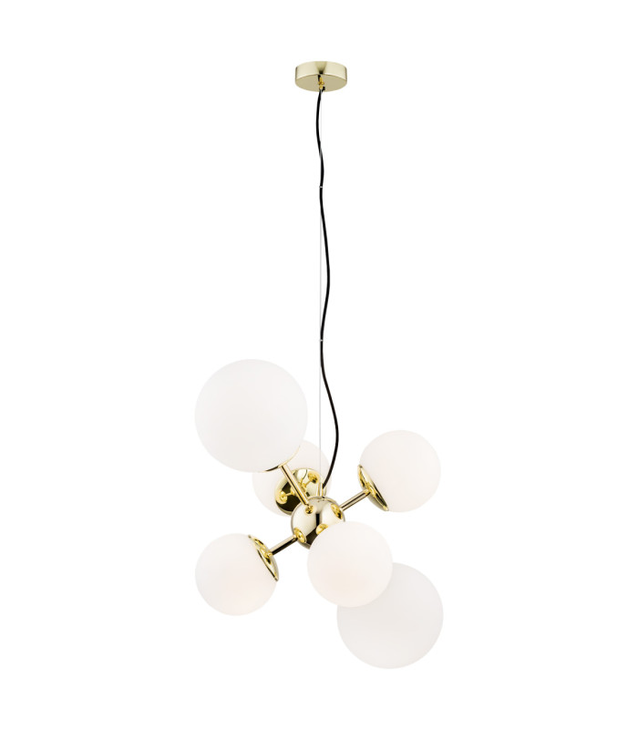 Satelite Globe Pendant Ceiling 6 Light Opal Brass Steel-1