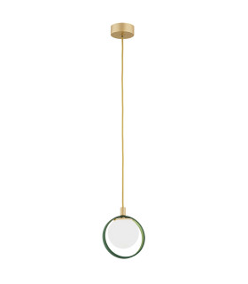 Saturnia Globe Pendant Ceiling Light Opal Matt Green Gold-1