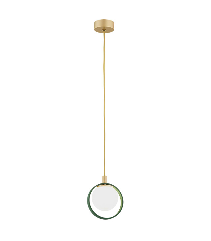 Saturnia Globe Pendant Ceiling Light Opal Matt Green Gold-1