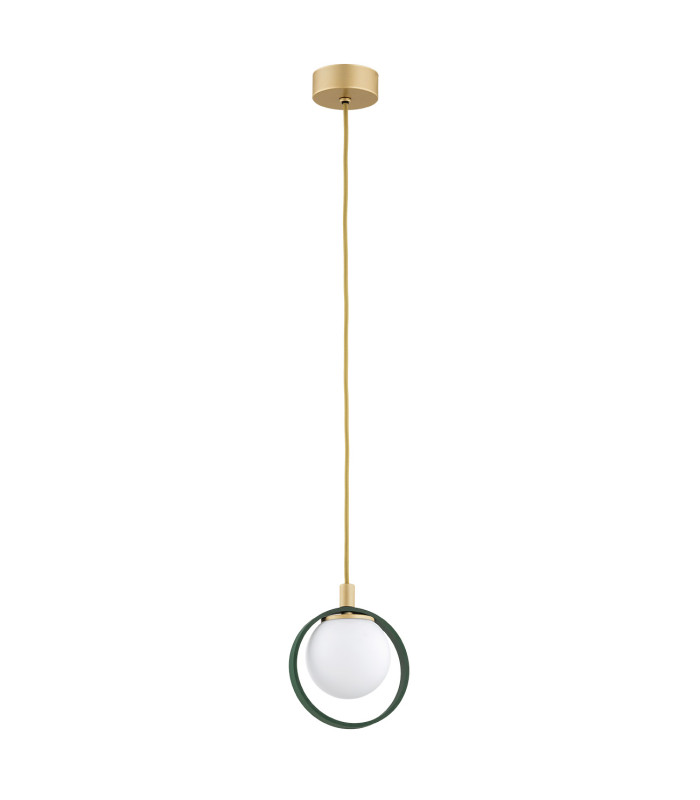 Saturnia Globe Pendant Ceiling Light Opal Matt Green Gold-2