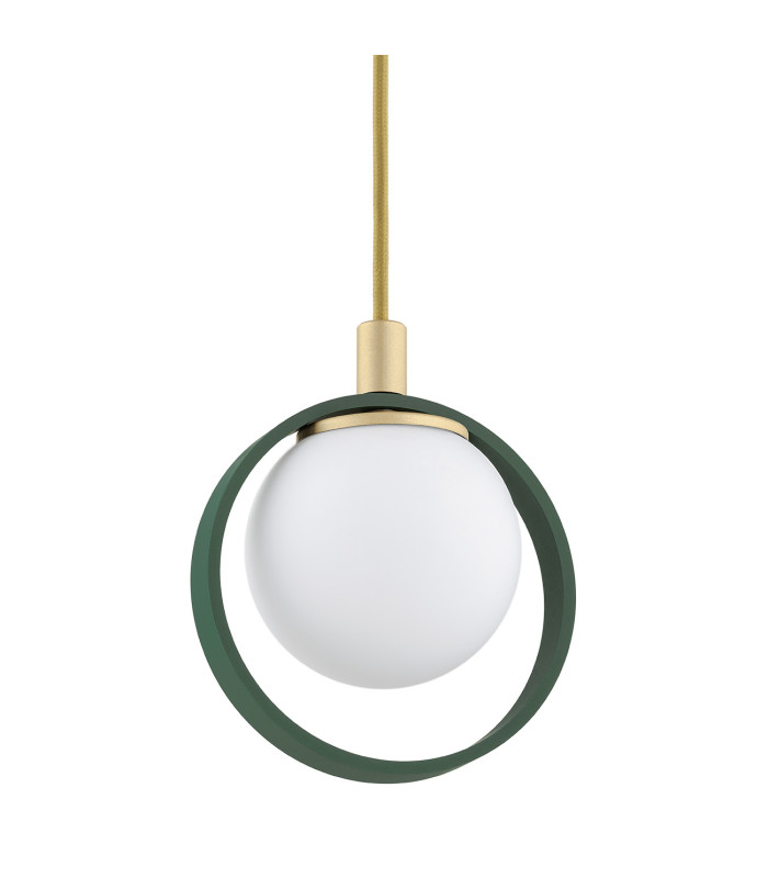 Saturnia Globe Pendant Ceiling Light Opal Matt Green Gold-3