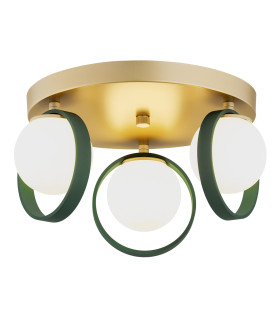 Saturnia Globe Ceiling 3 Light Opal Matt Green Gold-1