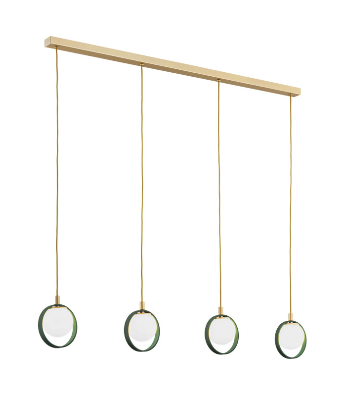 Saturnia Bar Pendant Ceiling 4 Light Opal Matt Green Gold-1