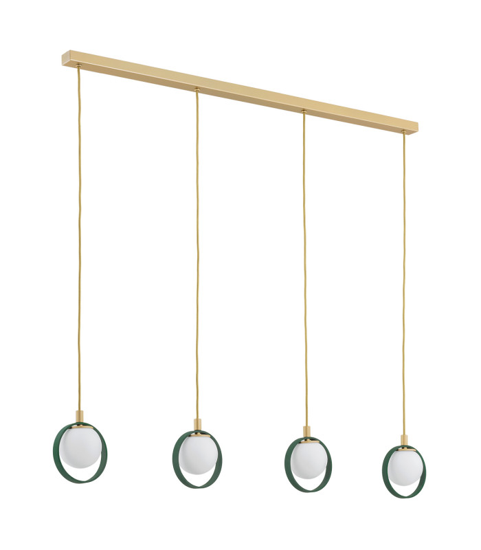 Saturnia Bar Pendant Ceiling 4 Light Opal Matt Green Gold-2
