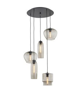 Serafino Cluster Pendant Ceiling 5 Light Smoky Black Matt-1