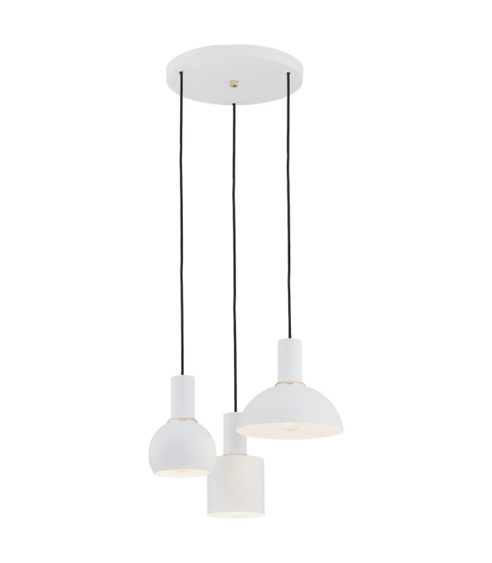 Sines Cluster Pendant Ceiling 3 Light White Structure Brass Elements-1