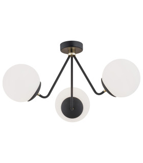 Tomar Globe Ceiling 3 Light Opal Matt Black Structure Brass Elements-1
