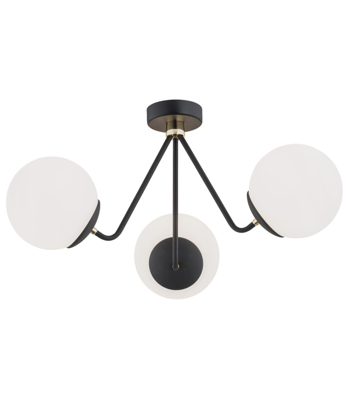Tomar Globe Ceiling 3 Light Opal Matt Black Structure Brass Elements-1