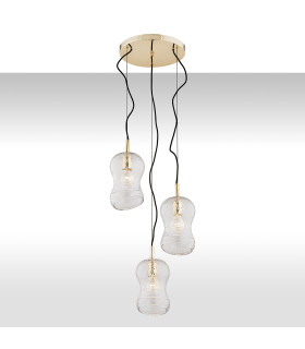Cadiz Cluster Pendant Ceiling 3 Light Transparent Brass Steel-1