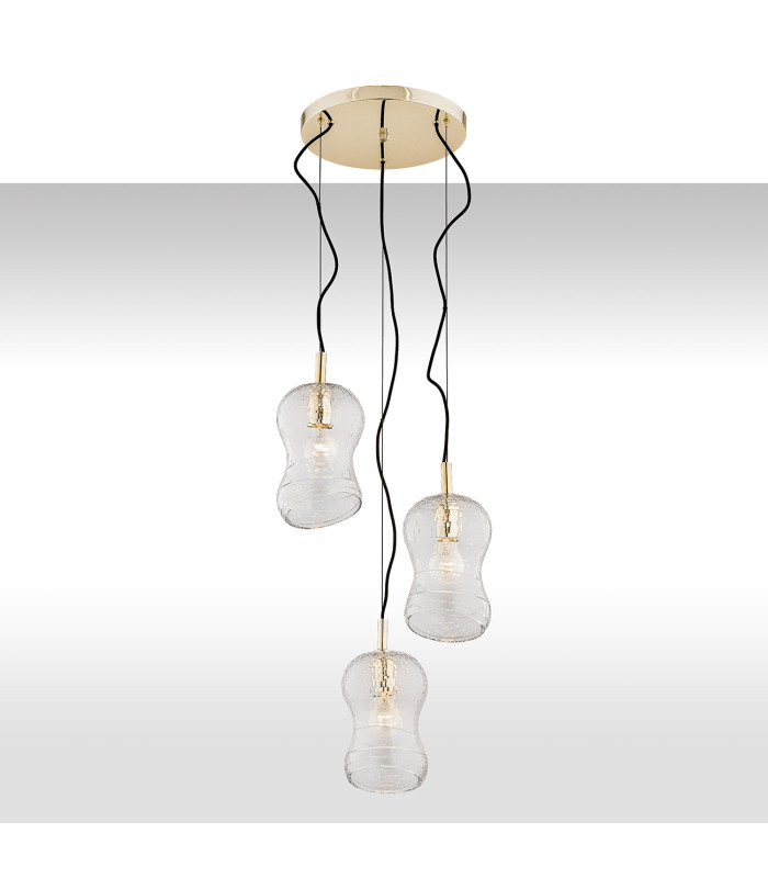 Cadiz Cluster Pendant Ceiling 3 Light Transparent Brass Steel-1