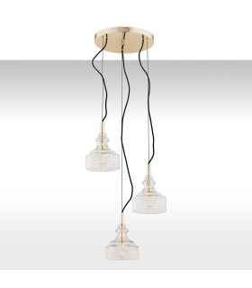 Cruz Cluster Pendant Ceiling 3 Light Transparent Brass Steel-1