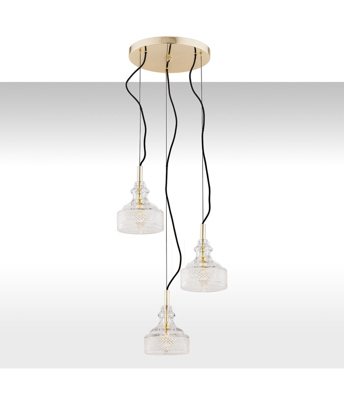 Cruz Cluster Pendant Ceiling 3 Light Transparent Brass Steel-1
