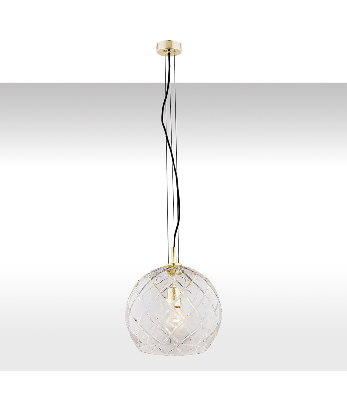 Oviedo Globe Pendant Ceiling Light Transparent Brass Steel-1