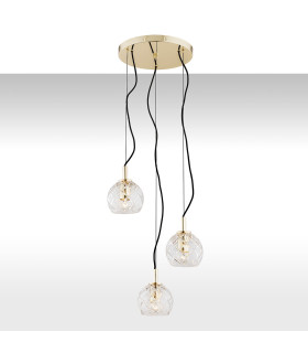 Oviedo Cluster Pendant Ceiling 3 Light Transparent Brass Steel-1