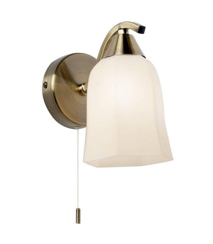 1 Light Wall Light Antique Brass with Opal Glass Shade, E14 - 1