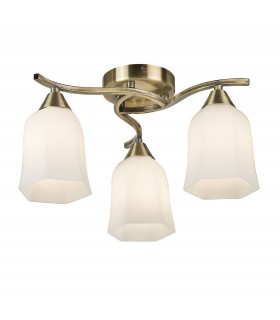 3 Light Semi Flush Multi Arm Ceiling Light Antique Brass, Opal Glass, E14 - 1